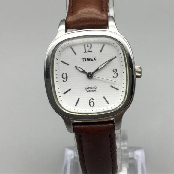 Timex Indiglo Womens Watch 26mm White Dial Brown Leather T24001 New Battery