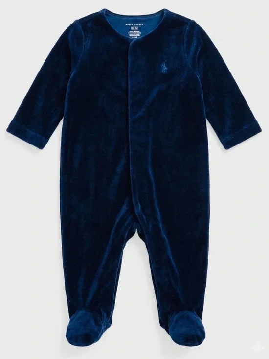 Polo by Ralph Lauren Navy Velvet Footed One-Piece 3 months