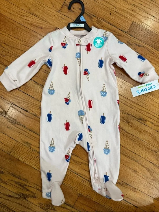 Carter's Cream Footed One-Piece with Red & Blue Popsicle and Ice Cream Print