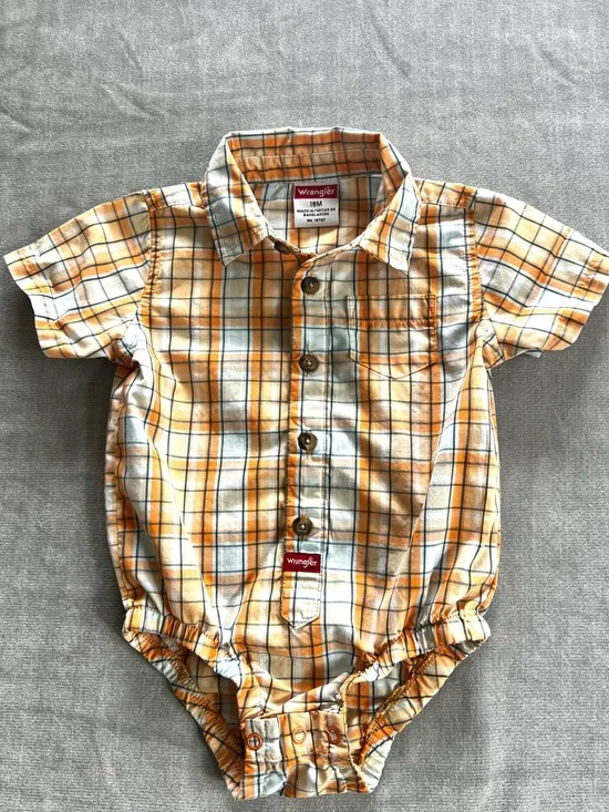 Wrangler Orange, White and Blue Plaid Baby Boy One-Piece