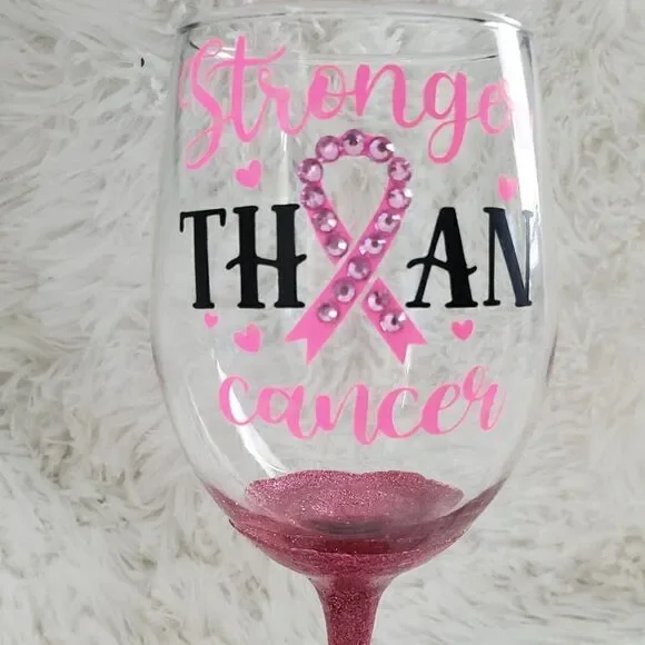 Breast Cancer Wine Glass, Pink Rhinestone Tumbler