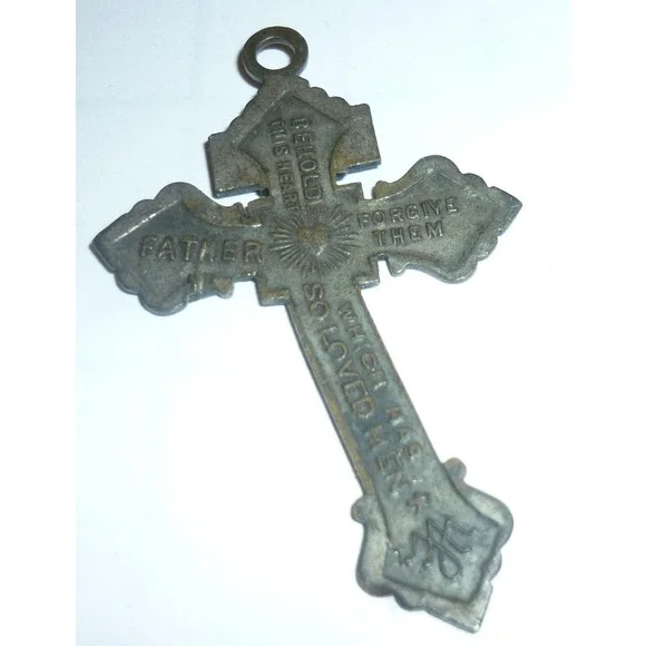 Vintage Pardon Crucifix Pendant‎ Sacred Heart Jesus 