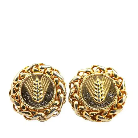 CHANEL Gold Logo Earrings