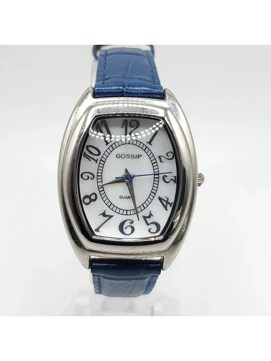 Gossip Quartz Womens Watch 30mm Blue Band Silver Tone New Battery