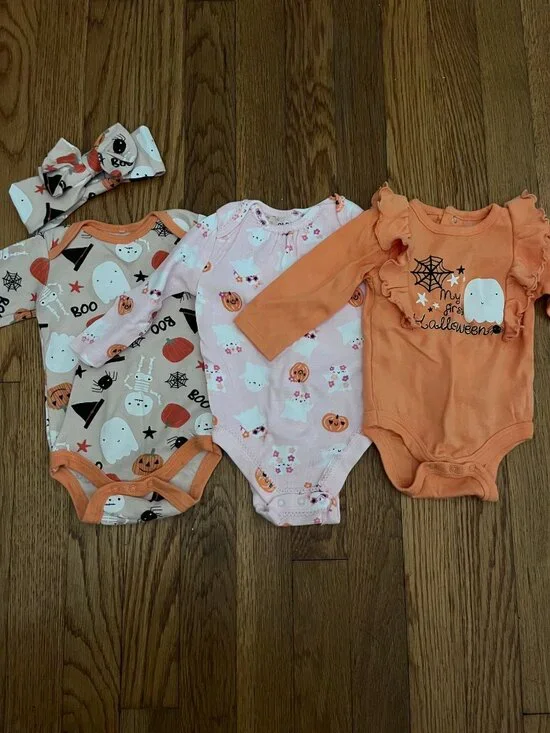Set of 3, My 1st Halloween Baby Girl Onesies, 3-6 Months
