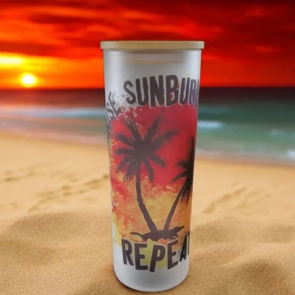 SUNRISE SUNBURN SUNSET REPEAT 20oz Matte Glass Tumbler with duo lids 🎉sale