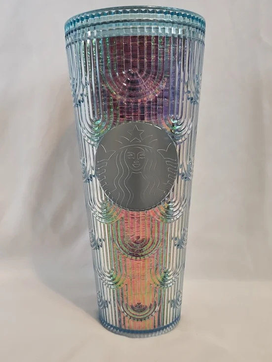 STARBUCKS- Iridescent Blue and Pink Textured Glass Tumbler