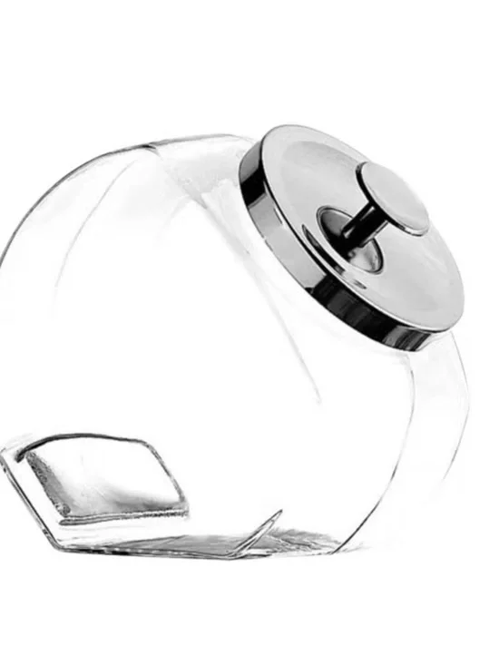 4 Clear Glass Storage Jars with Silver Lid - Transparent
