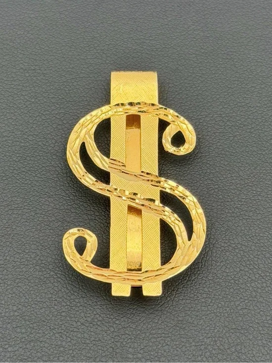 Vintage 14k solid yellow gold Dollar Sign Diamond Cut Paperclip Money Clip Holde