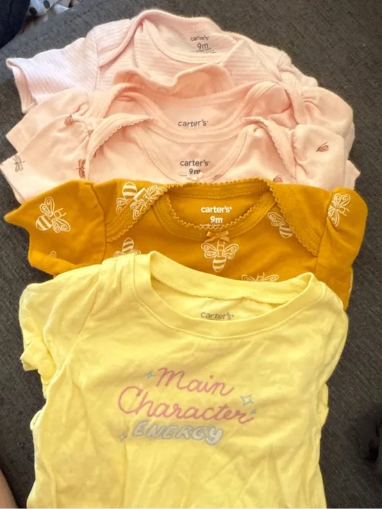 Carter's Baby Girls 5 Pack Onesies in Light Pink, Mustard & Pale Yellow