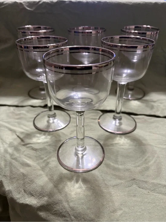 Clear Stemmed Wine Glasses with Silver Rim - Set of 6