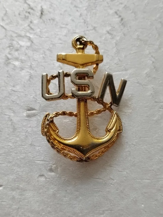 Vintage United State Gold and Silver Anchor USN Lapel Pin - Navy Wearable