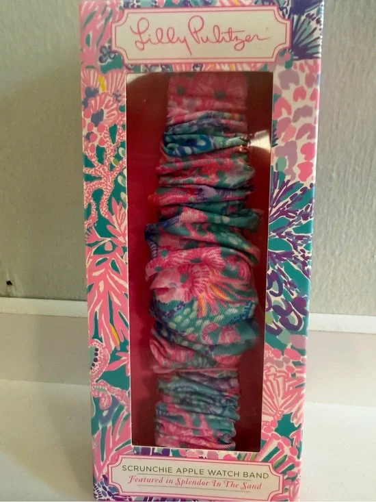 NIB Lilly Pulitzer Apple Watch Band Scrunchie Floral Multicolor Pink Teal