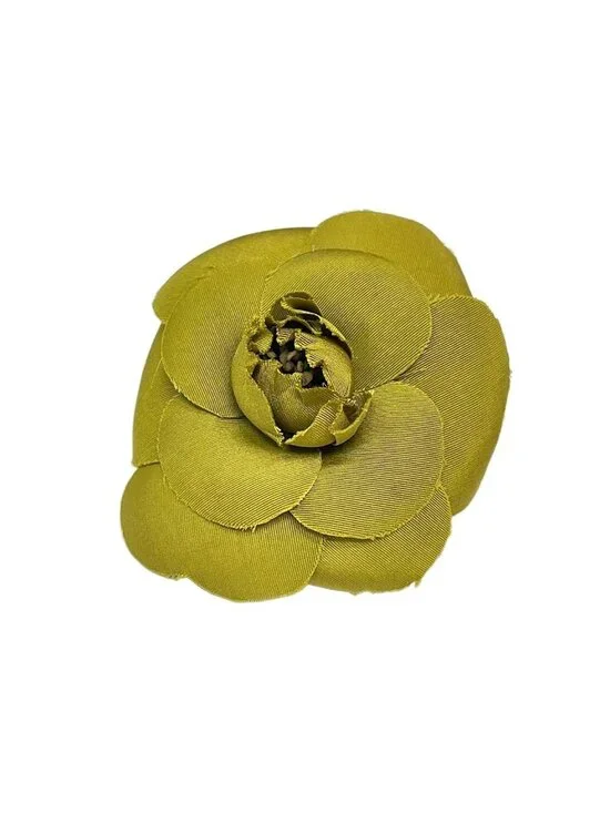 Chanel Corsage Camellia Yellow Green Brooch
