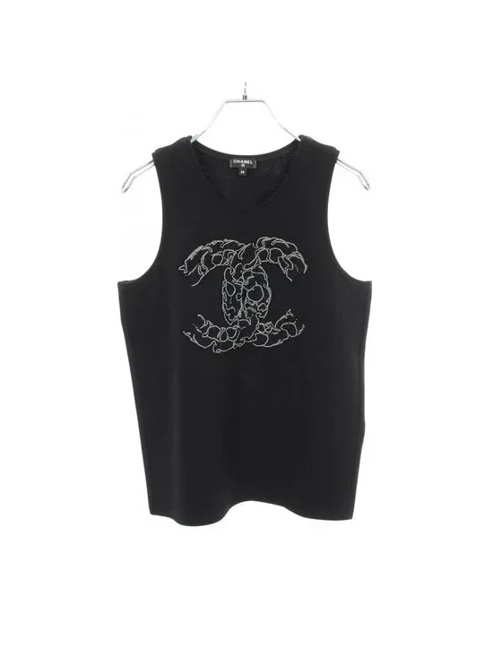 Chanel Tank Top CC Logo Camellia Wool