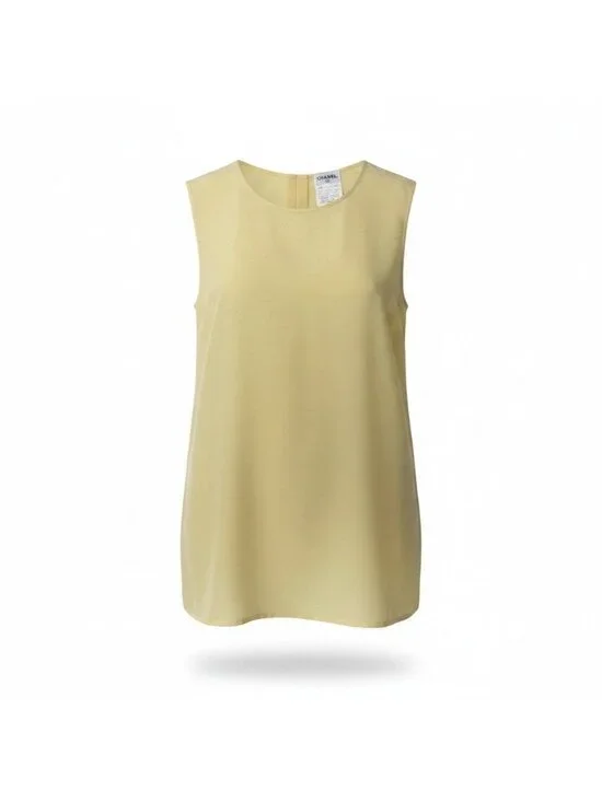 Chanel Ch1 Cruise Collection Sleeveless Silk Blouse 38 Yellow 100%