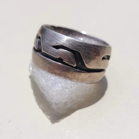 Vintage Sterling Silver 925 Wide Cutout Band Ring Size 8.25 Silver Overlay