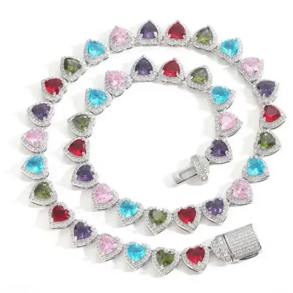 Multi Coloured Heart Shaped Necklace 16inch