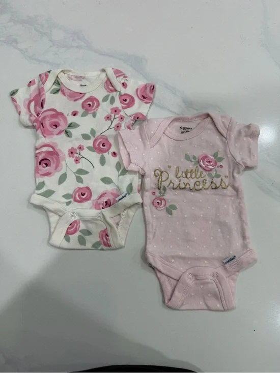 Gerber Pink and White Floral Baby Onesie Set