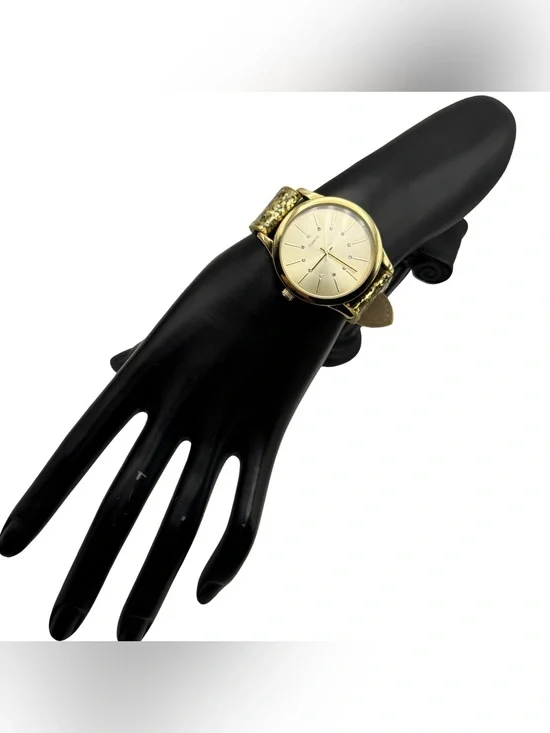 Avon Wrist Watch Women's Gold Tone Quartz with Crystal Accents & Glitter Strap