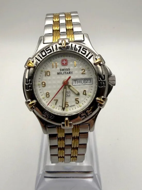 Vintage Swiss Military Ladies Watch  The Genuine Diver 100M Gold Silver Working