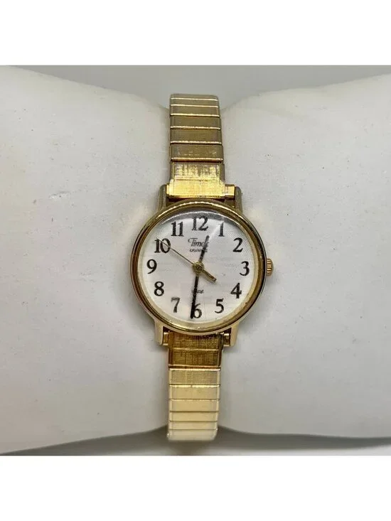 Vintage Timex quartz women’s watch gold tone 23mm  stretch band 6.5” running