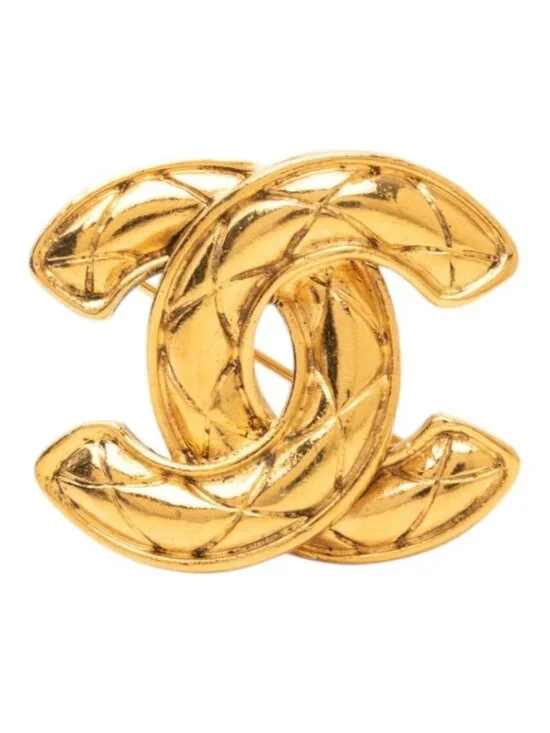 Chanel Vintage Quilted Brooch Gold Plated