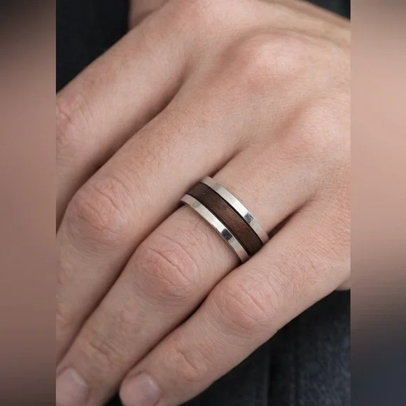 Louis Vuitton Silver and Wood Inlay Men's Ring