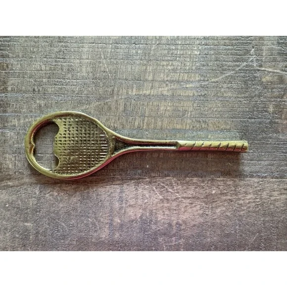Vintage ~ Brass Tennis Racket Bottle Opener ~ 5-1/2