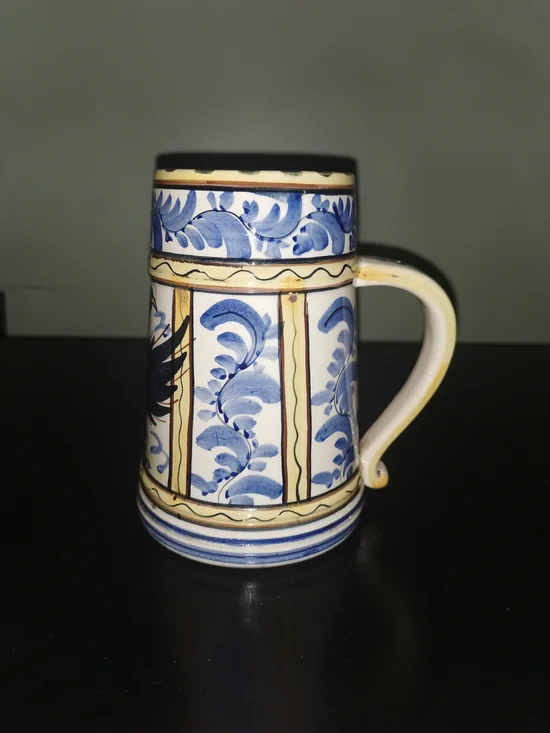 Vintage Ceramic German Decorative Beer Stein W/ Blue Floral Pattern Signed 6.25