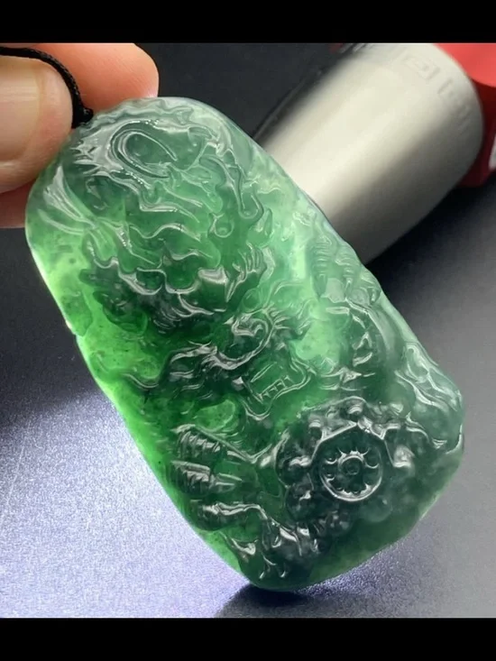 Certificate Jadeite Jade Green Wealth Dragon wheel pendant
