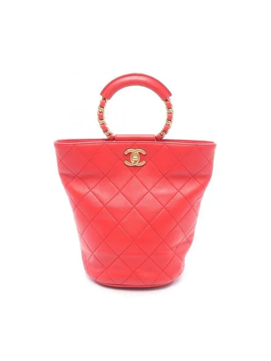 Chanel Backpack Quilted Loop Handle Red Skin Chain