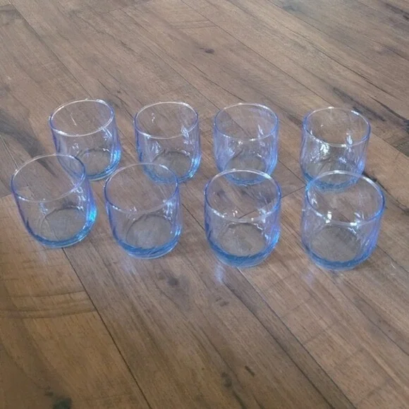 80's Anchor Hocking Swirl Optic Blue Juice‎ Glasses Set of 8