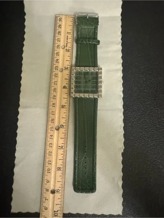 Bijoux Terner Green Leather Strap Digital Watch with Silver-Tone Case