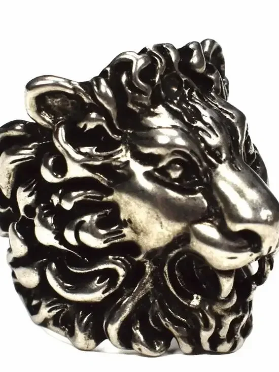 Unisex, Gucci, aged silver Lionhead ring open mouth, roaring expression, size 8