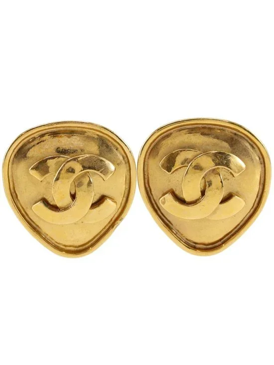 Chanel CC Logo Vintage Gold Plated Earrings