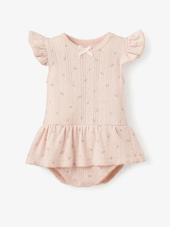 Elegant Baby Blush Floral Pointelle Bubble Romper