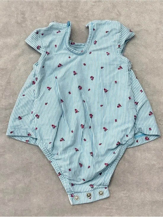 Carters Baby Girls Floral Striped Romper Blue White Red Size 3 Months