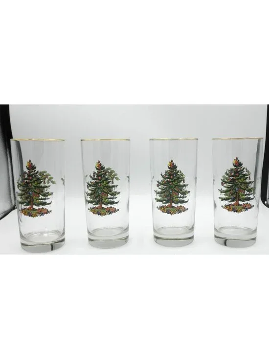 Spode Christmas Tree 15 Ounce High Ball Glasses Set of 4 Pattern Code: SP CHT