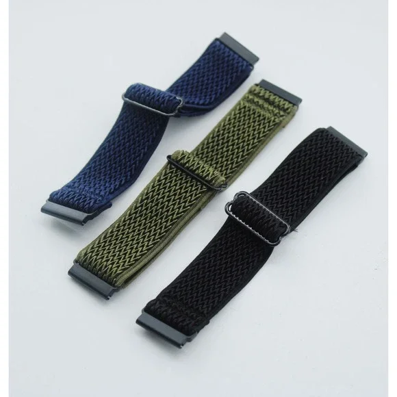 3 Pack 22mm Elastic Braided Nylon Watch Bands Adjustable Straps Navy Olive Black