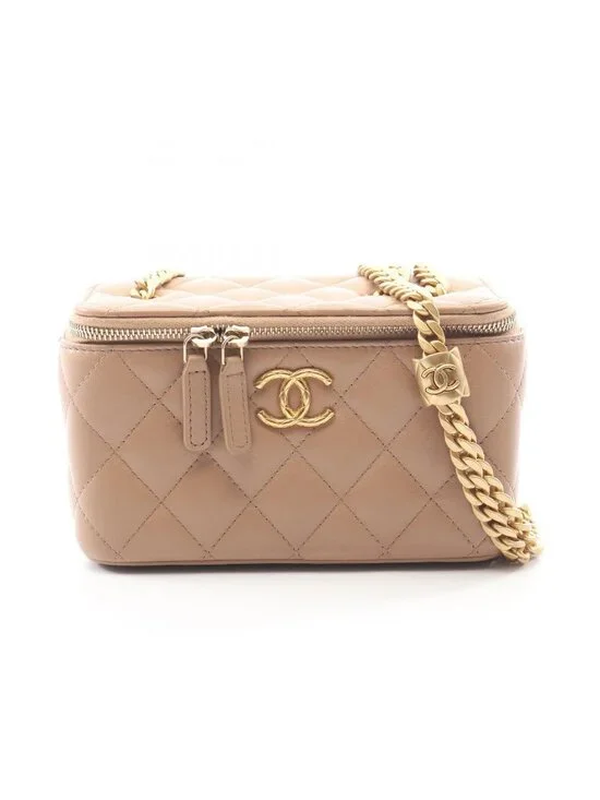 Chanel Shoulder Bag Quilted Vanity Beige Lambskin