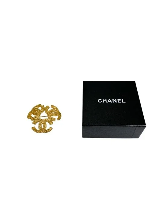 Chanel Triple CC Logo Corsage Gold Brooch