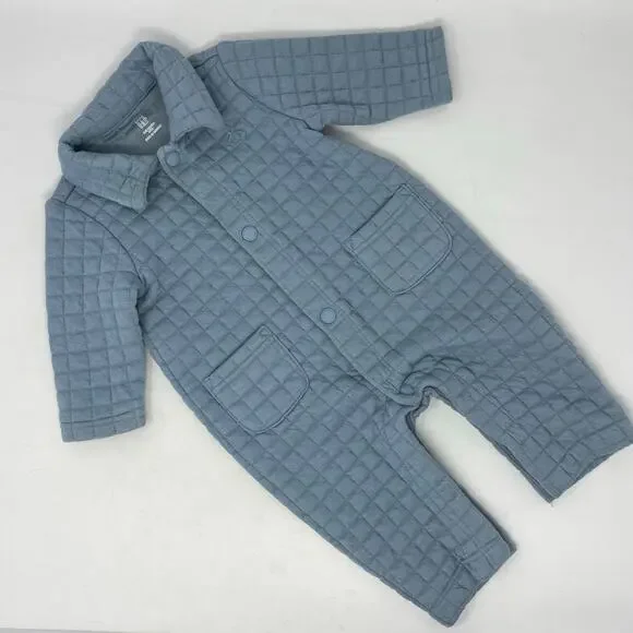 GAP Baby Quilted Jacquard One Piece Age 0-3 Mos Cozy‎ Light Blue Snap Coverall