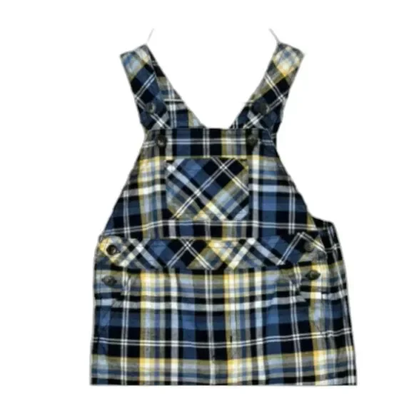 Janie Jack Baby Boy 6M-12M Plaid Overalls Blue Yellow Shortall 100% Cotton