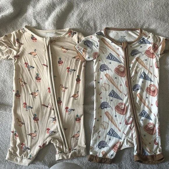 2-Pack Bamboo Baby Zip Rompers with Sports & Animal Prints  ducks baseball