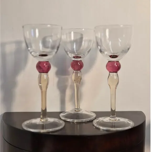 Cordial Glasses Cranberry Bubble 3 pcs Vintage Mid Century Aperitif Liqueur 6”