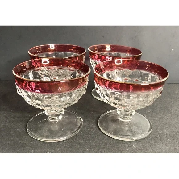 4 Whitehall Colony Ruby Flash Champagne Sherbet Glasses Ruby Red Top