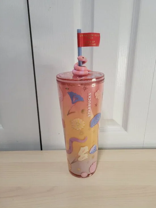 STARBUCKS 2025 Lunar New Year Snake 24oz Pastel Pink Venti Cold Cup Tumbler NWT