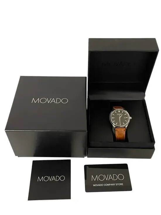 Movado Heritage Series Calendoplan Mens Watch Brown Leather Strap 40 mm 3650001