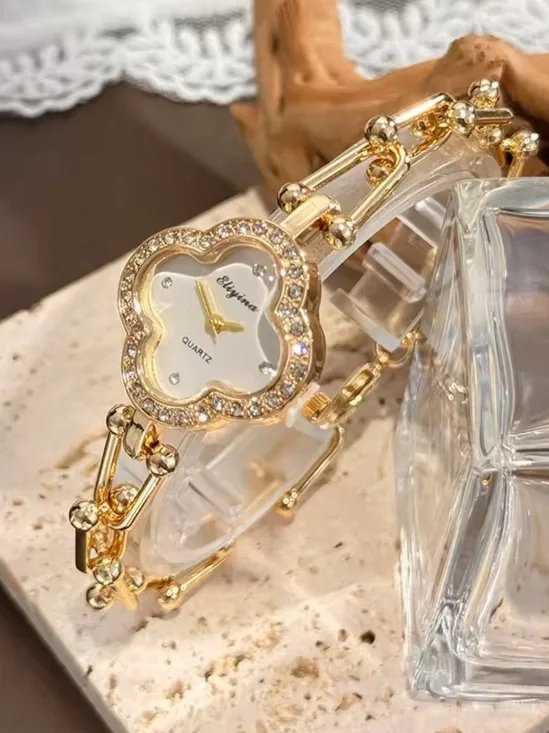 Luxury Gold Crystal Floral Bracelet Watch - Gold